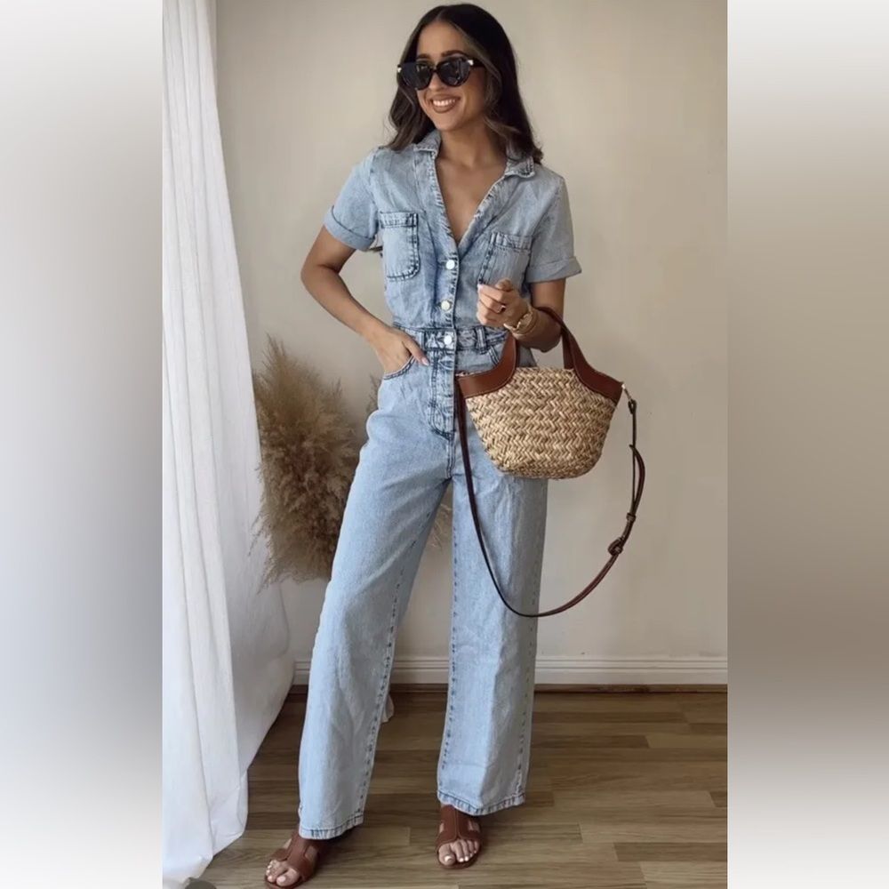 Zara Light Blue Denim Jumpsuit